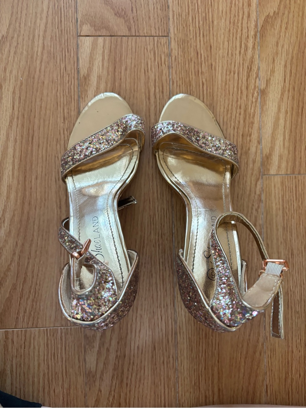 Glitter Ankle-Strap Heels in Rose Gold